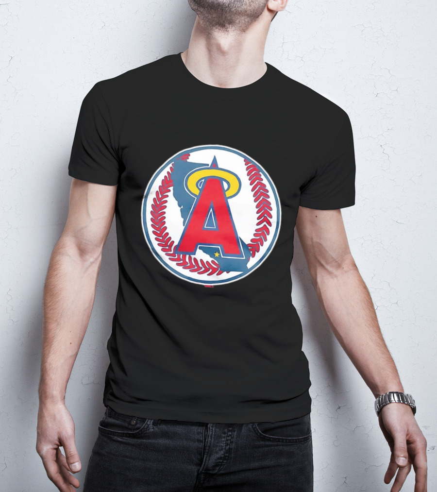 Los Angeles Angels Classic Halo A Baseball Emblem California Map T-Shirt