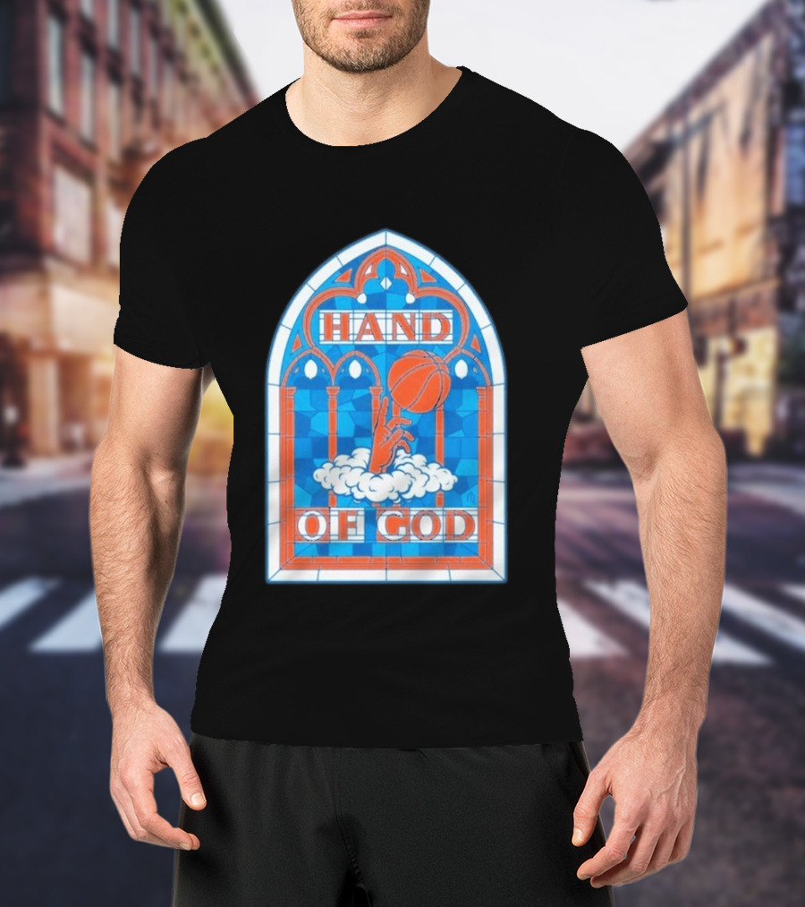 New York Knicks Basketball Stained Glass Hand Of God T-Shirt