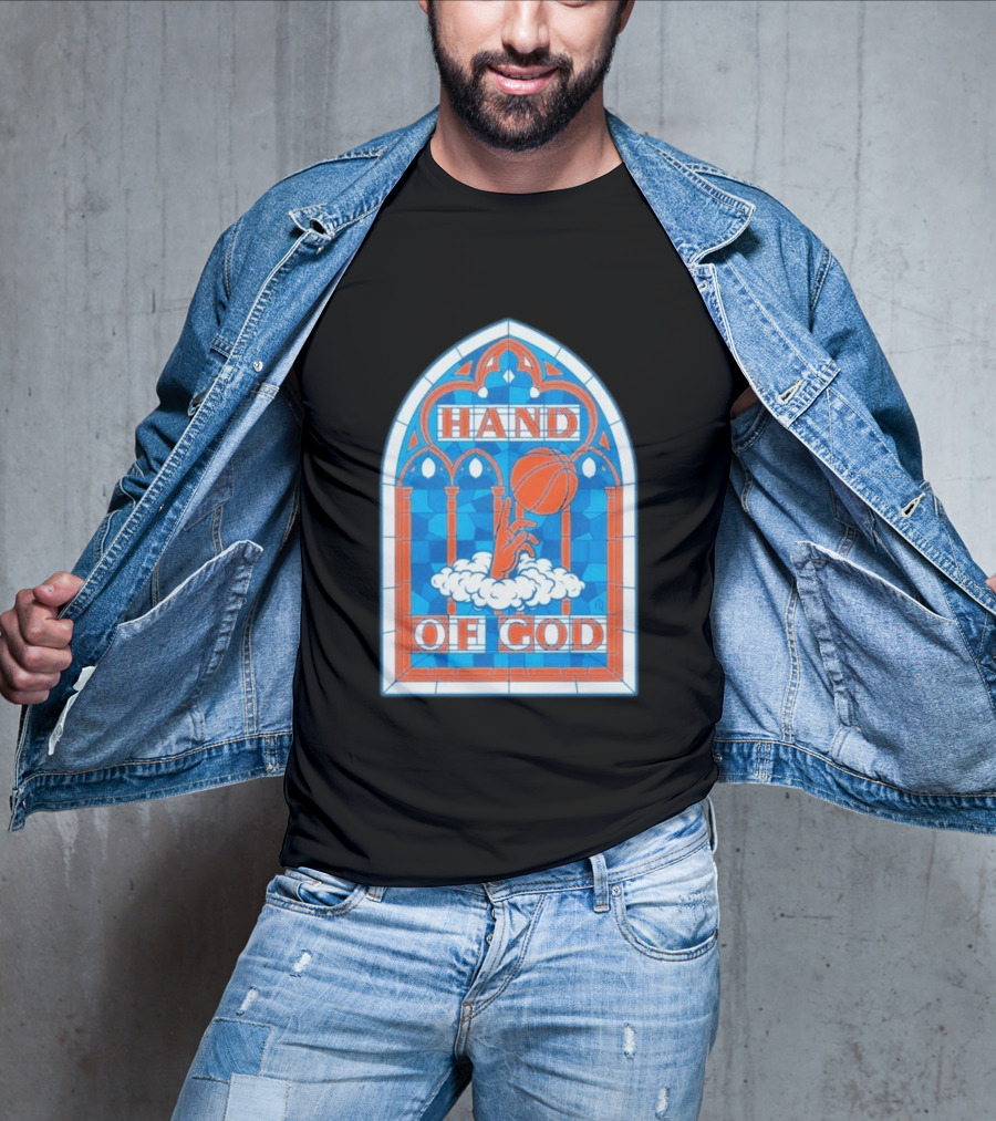 New York Knicks Basketball Stained Glass Hand Of God T-Shirt
