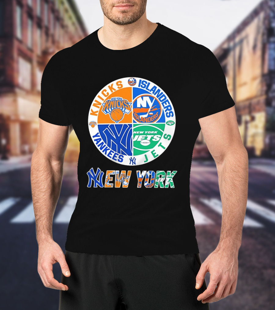 Knicks Islanders Yankees Jets New York Sports Teams Quadrant T-Shirt