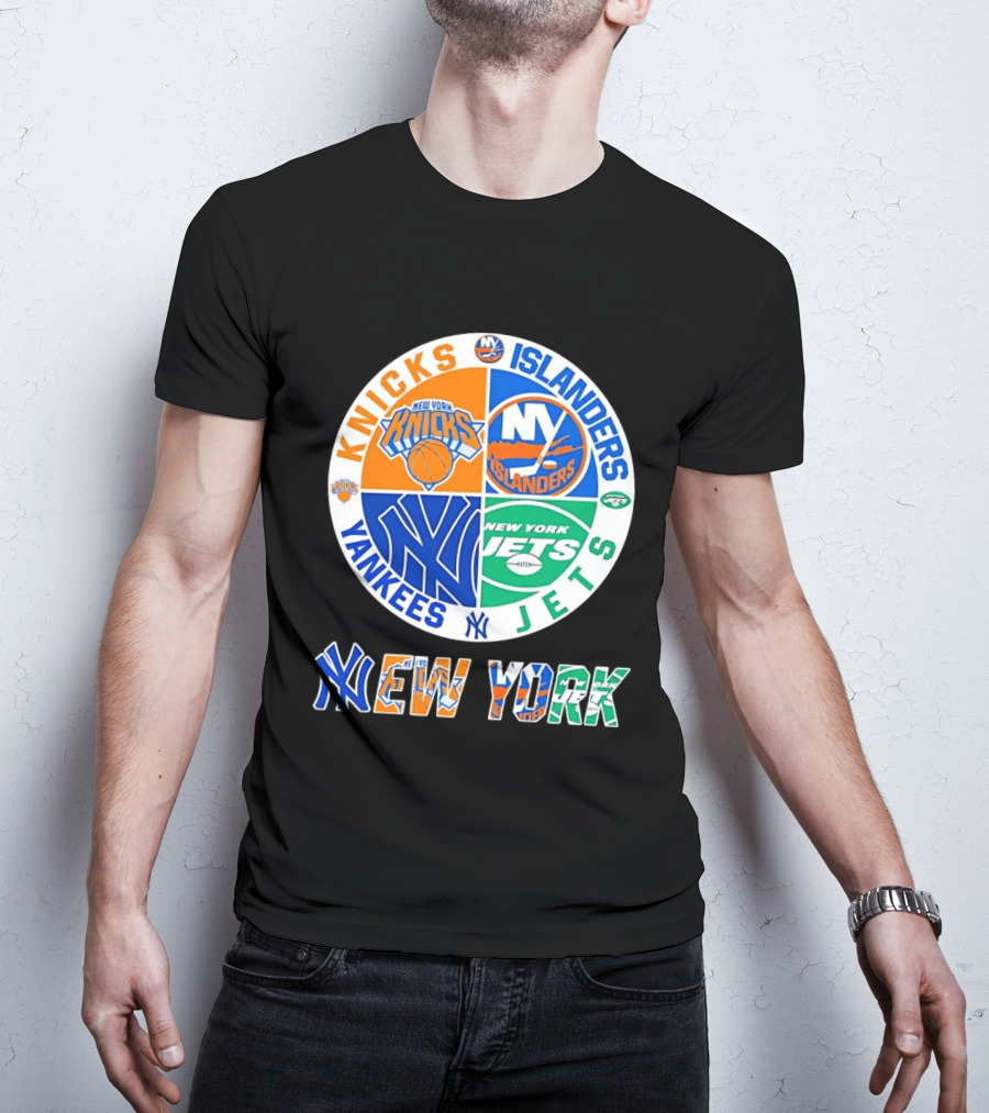 Knicks Islanders Yankees Jets New York Sports Teams Quadrant T-Shirt