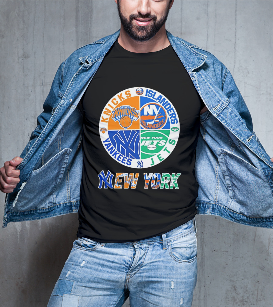 Knicks Islanders Yankees Jets New York Sports Teams Quadrant T-Shirt