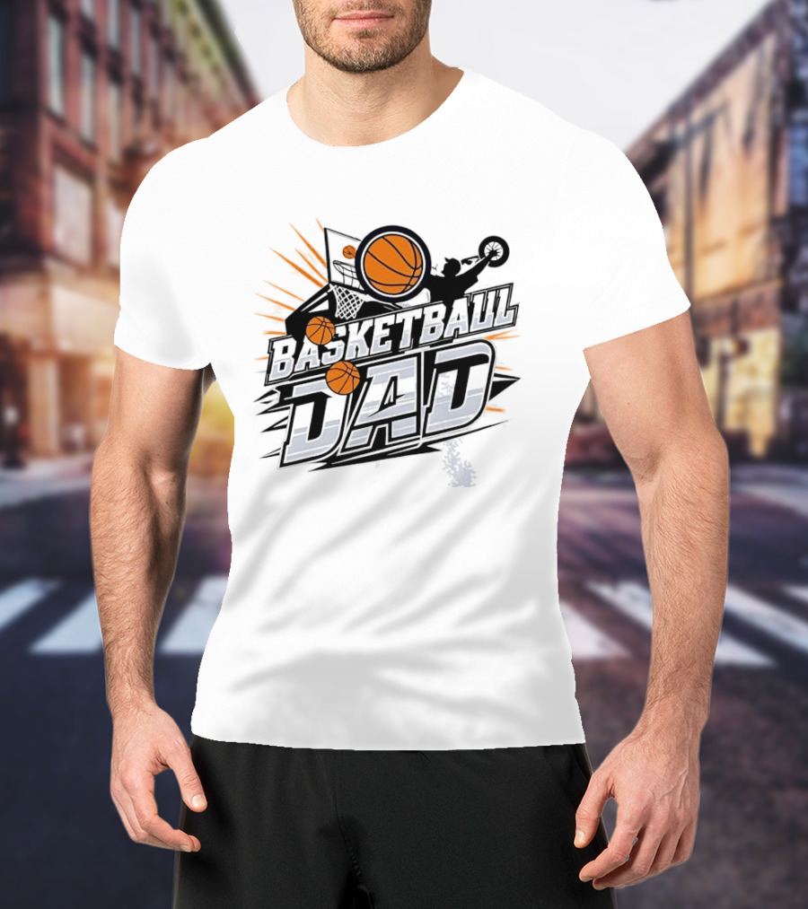 Basketball Dad Flying Ball Action Hoop T-Shirt