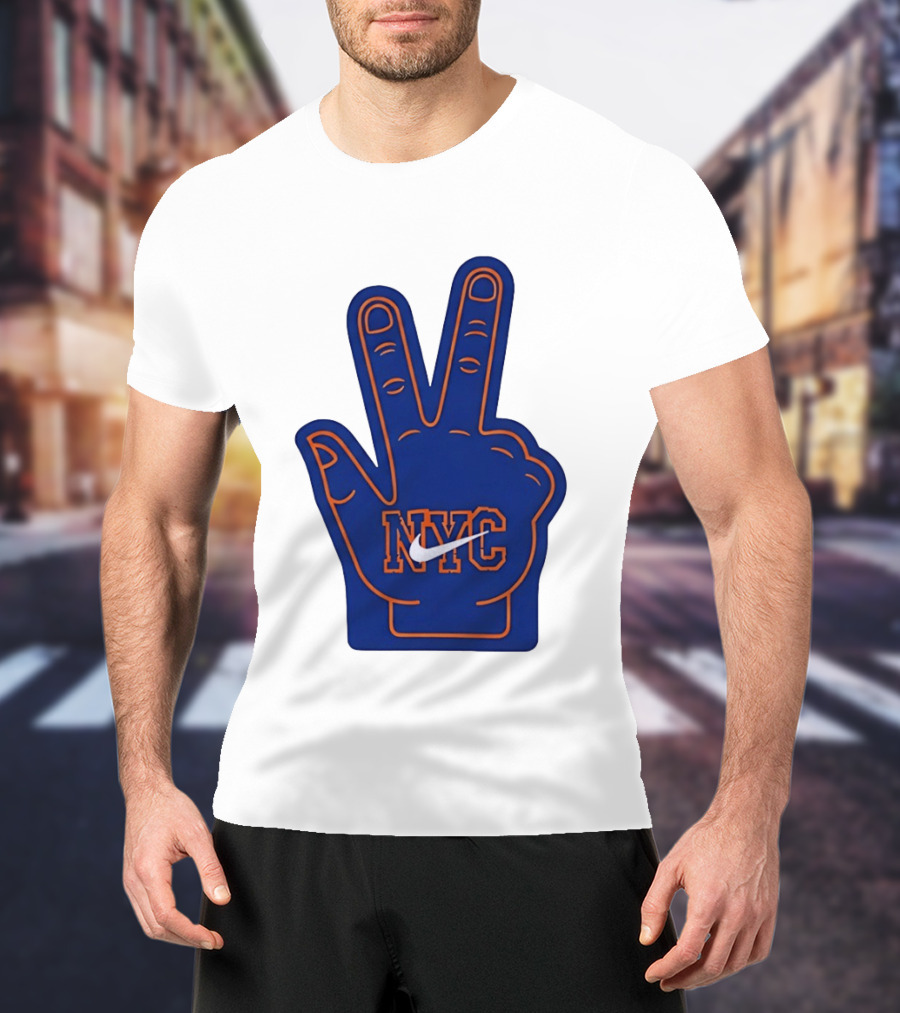 NYC Foam Finger Peace Sign New York Knicks Basketball T-Shirt