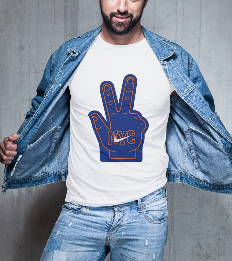 NYC Foam Finger Peace Sign New York Knicks Basketball T-Shirt