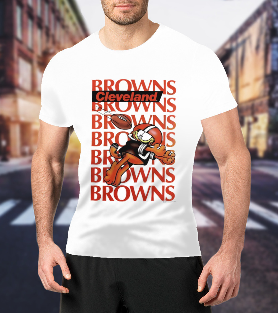 Browns Football Cleveland Orange Cat Kicking Touchdown T-Shirt