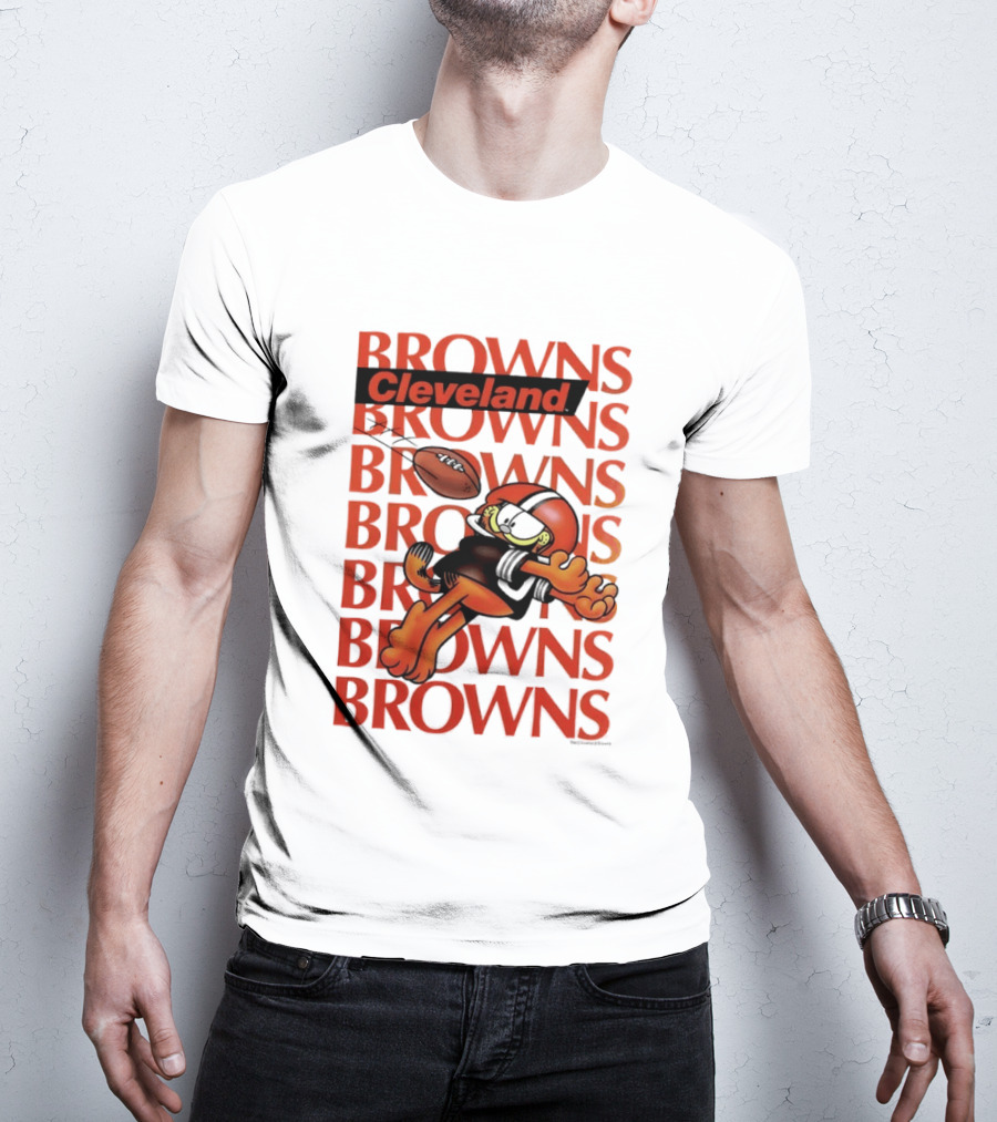 Browns Football Cleveland Orange Cat Kicking Touchdown T-Shirt