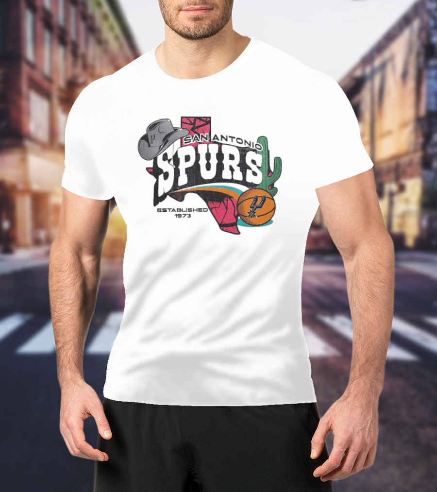 San Antonio Spurs Established 1973 Texas Cowboy Hat Cactus Basketball Team T-Shirt