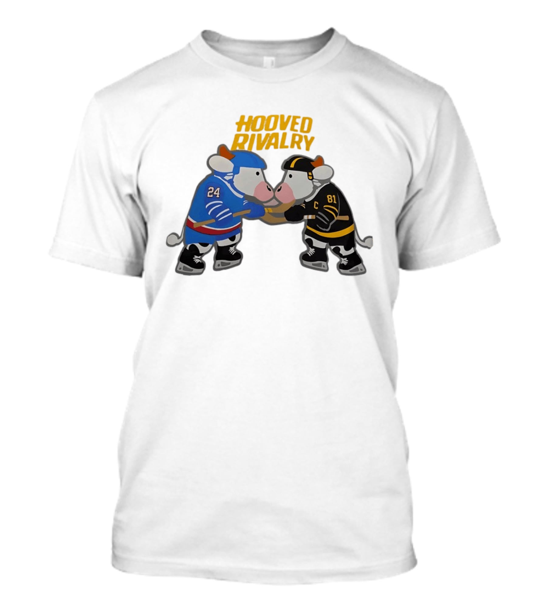 Hooved Rivalry Cow Hockey Players 24 And 81 Faceoff T-Shirt