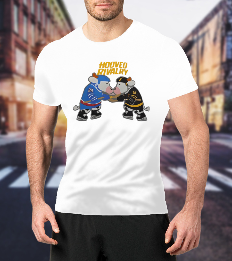 Hooved Rivalry Cow Hockey Players 24 And 81 Faceoff T-Shirt