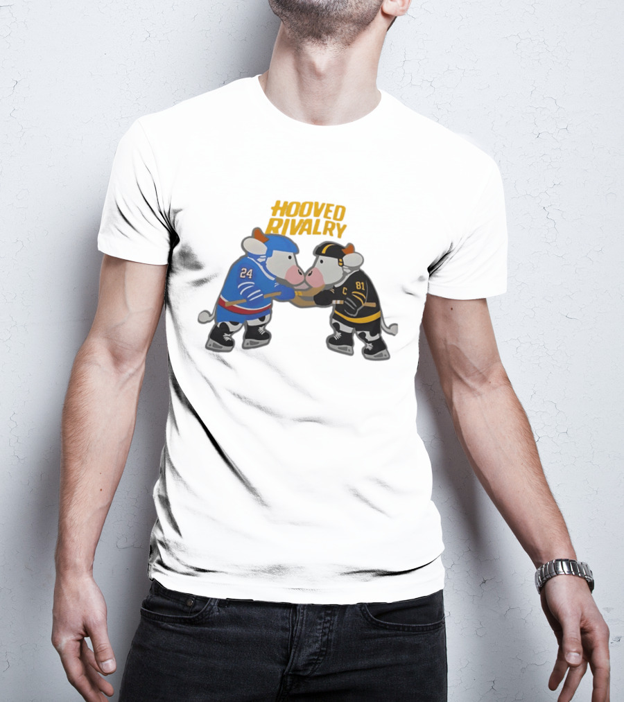 Hooved Rivalry Cow Hockey Players 24 And 81 Faceoff T-Shirt
