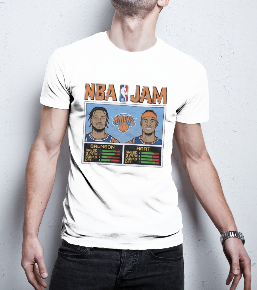 Jalen Brunson Josh Hart New York Knicks NBA Jam Retro Basketball Game T-Shirt