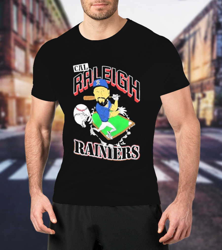 Cal Raleigh Rainiers Baseball Catcher Player Caricature T-Shirt