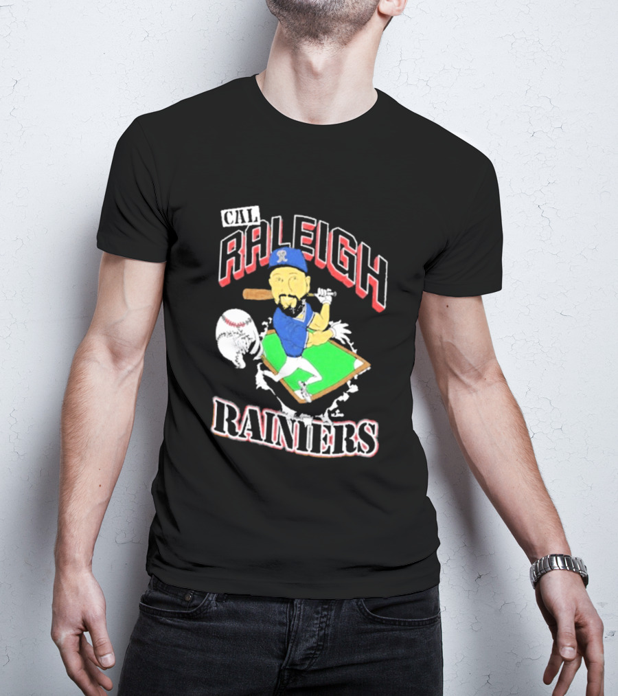 Cal Raleigh Rainiers Baseball Catcher Player Caricature T-Shirt