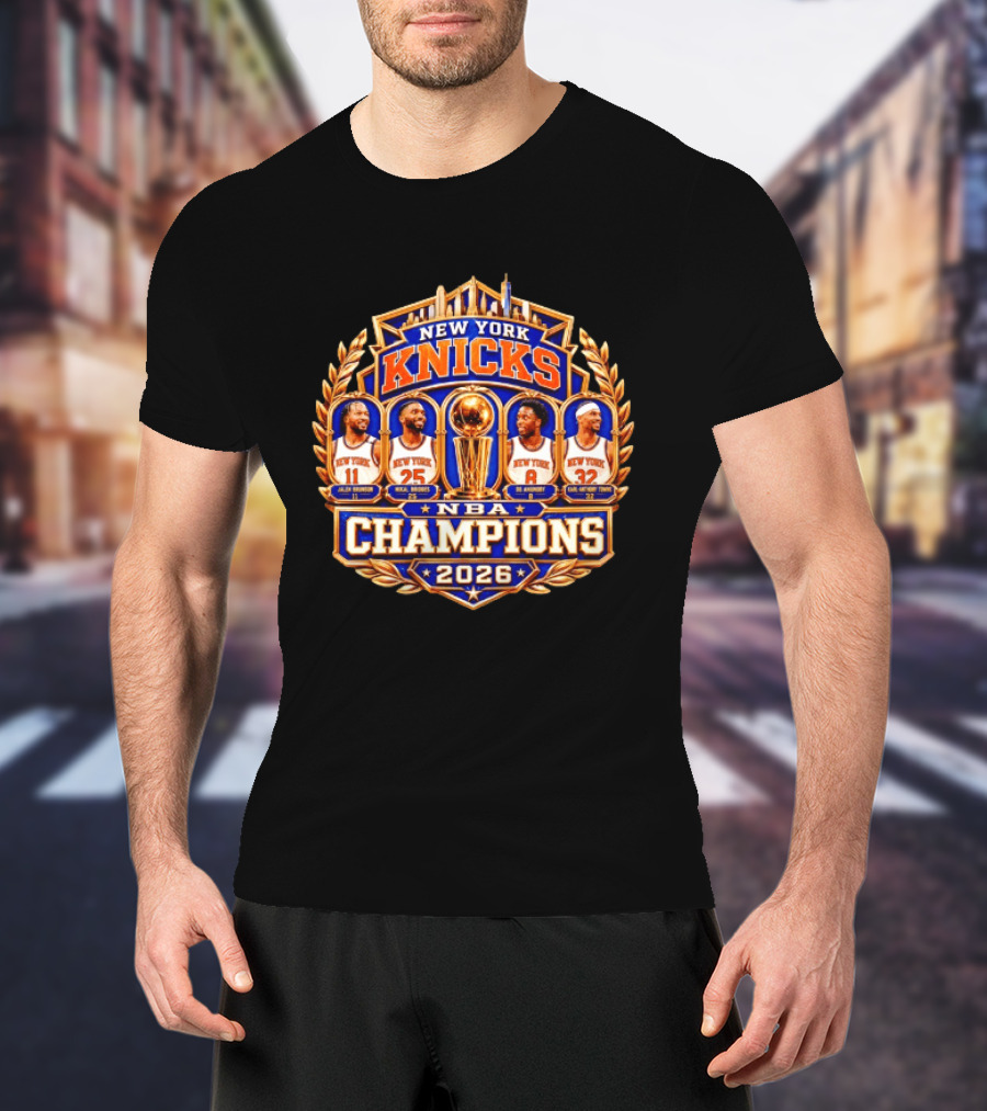 New York Knicks NBA Champions 2026 Jalen Brunson Mikal Bridges OG Anunoby Karl Anthony Towns T-Shirt