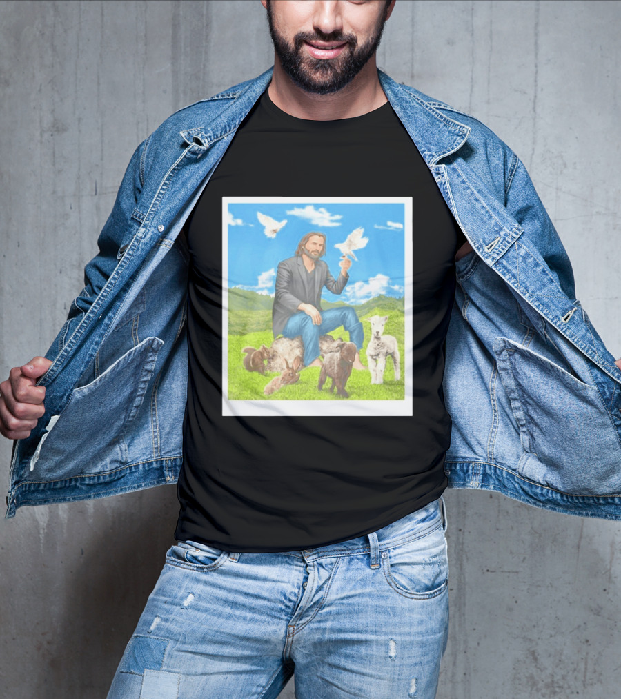 Keanu Reeves Surrounded By Animals In Peaceful Steppe Landscape T-Shirt