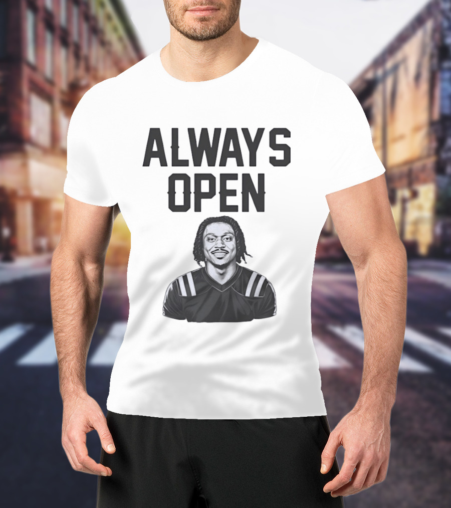 Always Open Bold Text With Cartoon Football Player T-Shirt