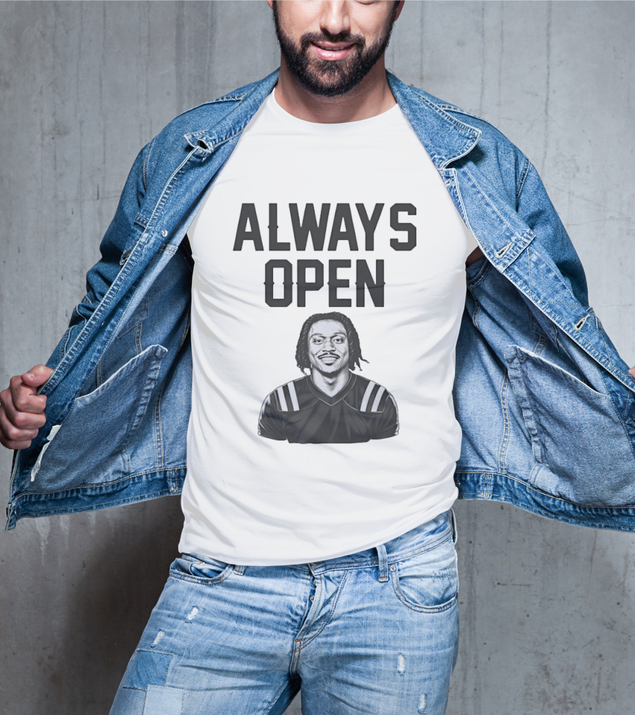 Always Open Bold Text With Cartoon Football Player T-Shirt