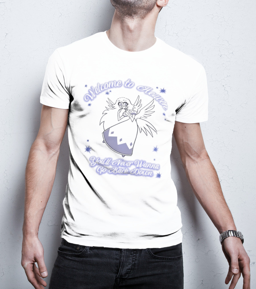 Emily Hazbin Hotel Welcome To Heaven You'll Never Wanna Go Back Down Angelic Invitation T-Shirt