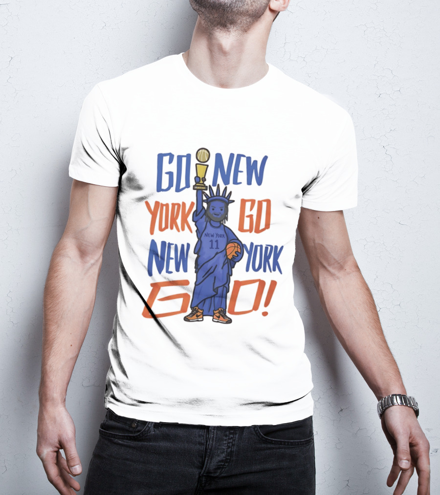 Go New York Go New York Go Jalen Brunson 11 Statue Of Liberty Basketball Trophy T-Shirt