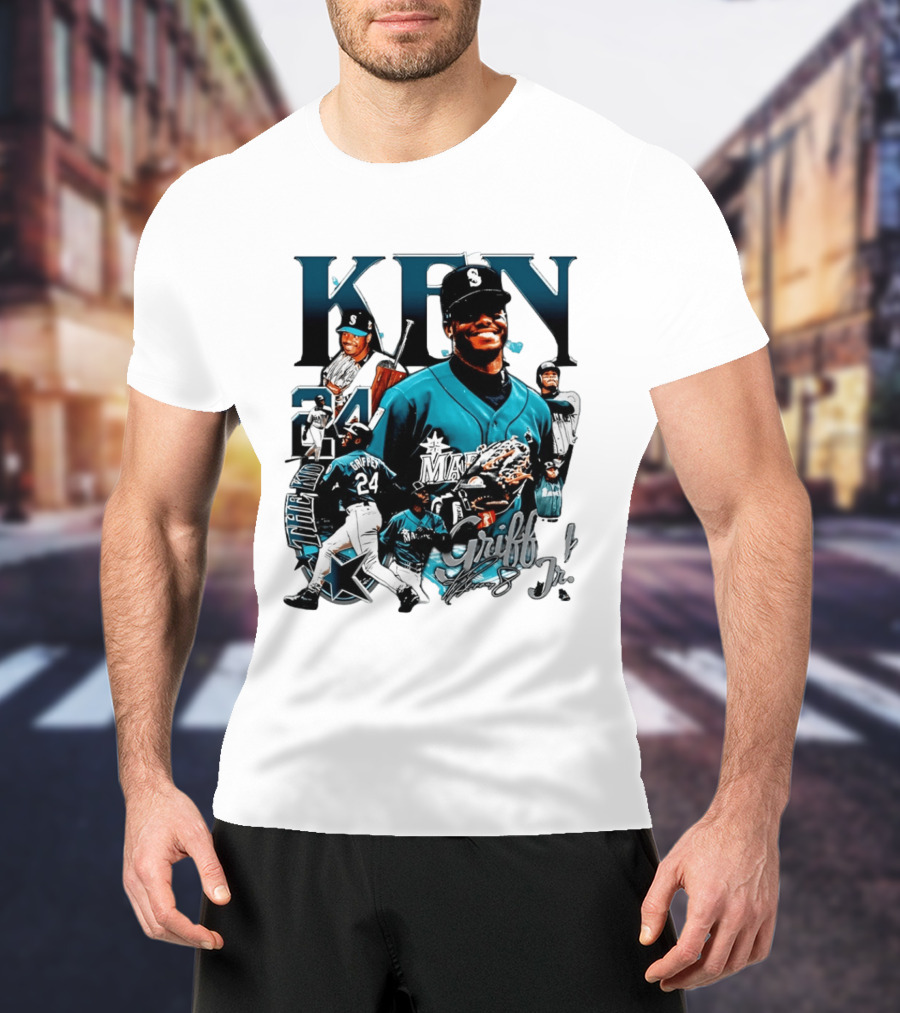 Ken Griffey Jr Seattle Mariners The Kid 24 Legendary Collage T-Shirt