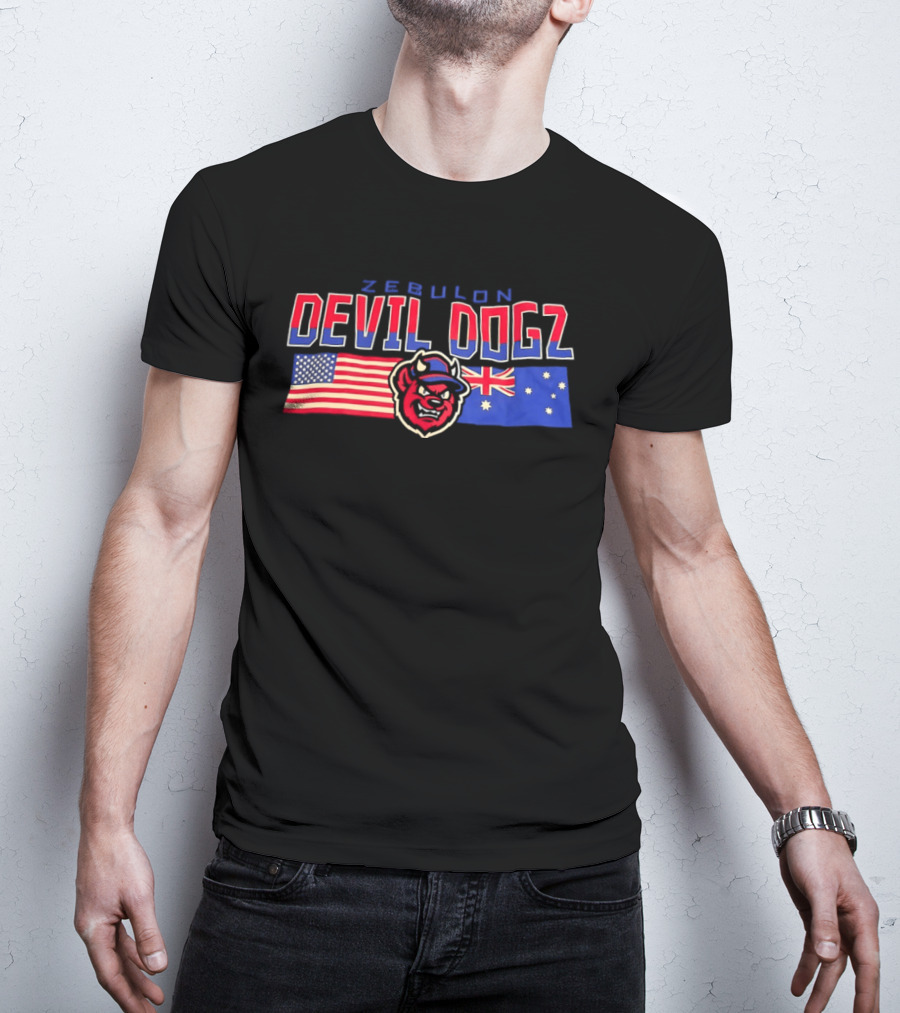 Zebulon Devil Dogz American Australian Flags T-Shirt