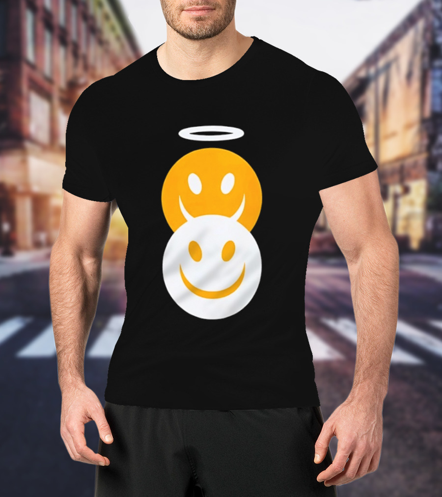 Angel And Devil Smiley Faces Halo And Horns T-Shirt