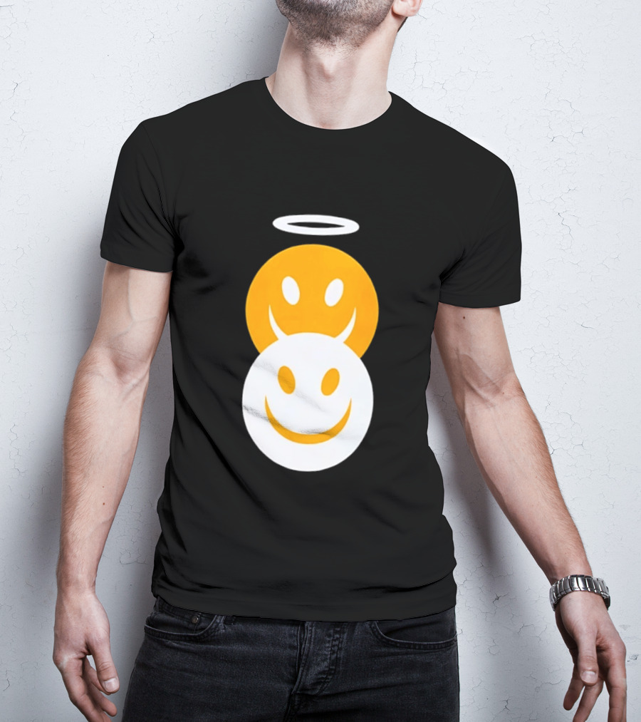 Angel And Devil Smiley Faces Halo And Horns T-Shirt