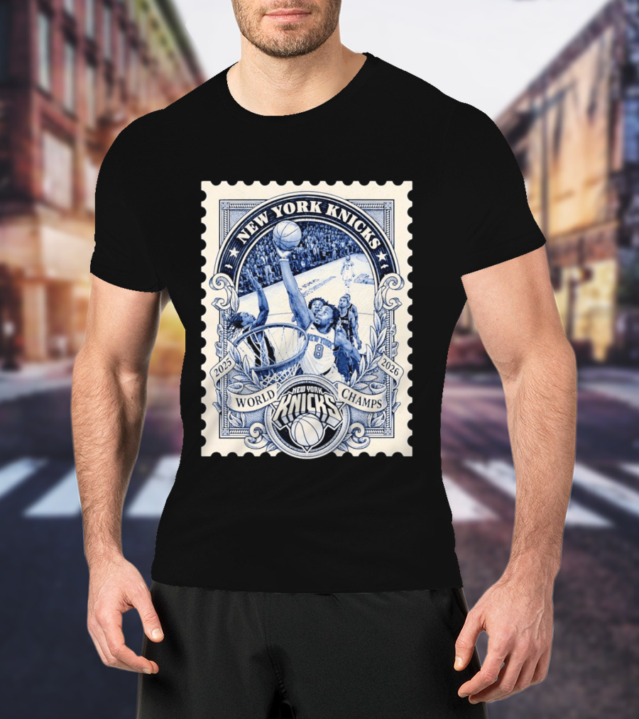 New York Knicks 2026 World Champs OG Anunoby Basketball Stamp T-Shirt