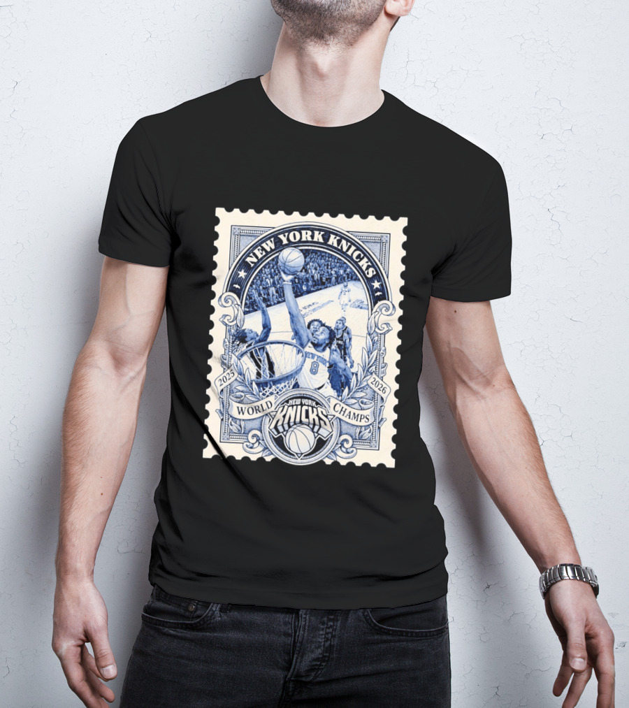 New York Knicks 2026 World Champs OG Anunoby Basketball Stamp T-Shirt