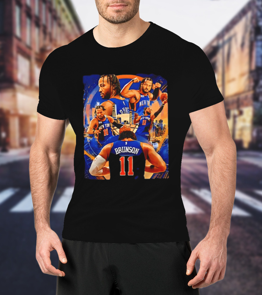New York Knicks Jalen Brunson Number 11 Team Collage T-Shirt