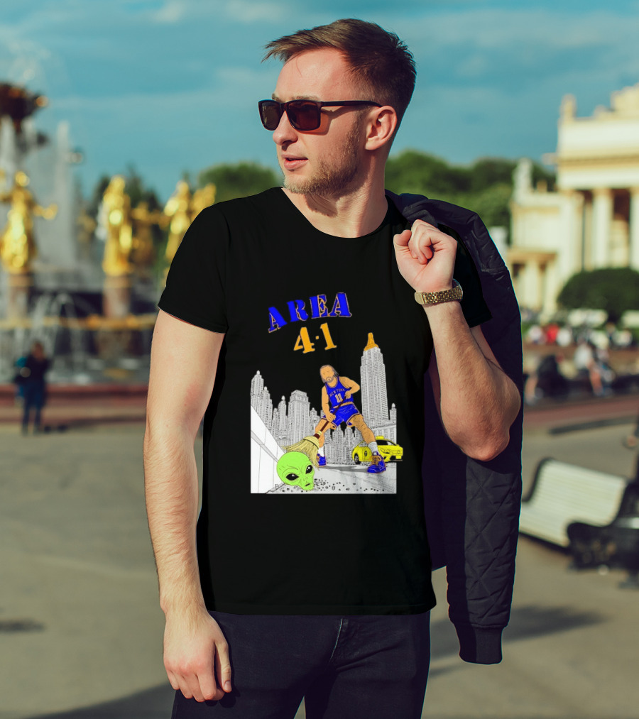 AREA 4 1 Jalen Brunson New York Knicks Vs Alien San Antonio Spurs T-Shirt