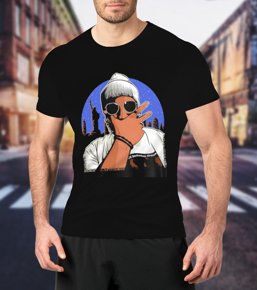 Jalen Brunson's Dad Celly Peace Sign NYC Skyline Basketball Magazine T-Shirt