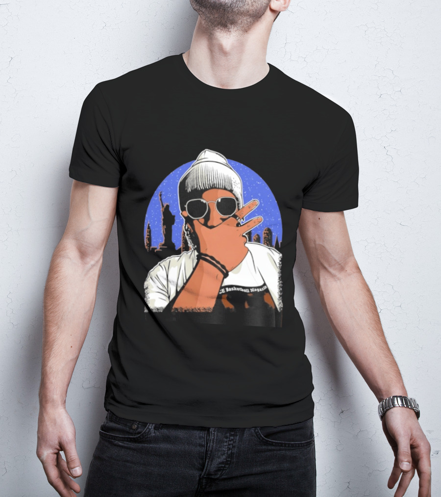 Jalen Brunson's Dad Celly Peace Sign NYC Skyline Basketball Magazine T-Shirt