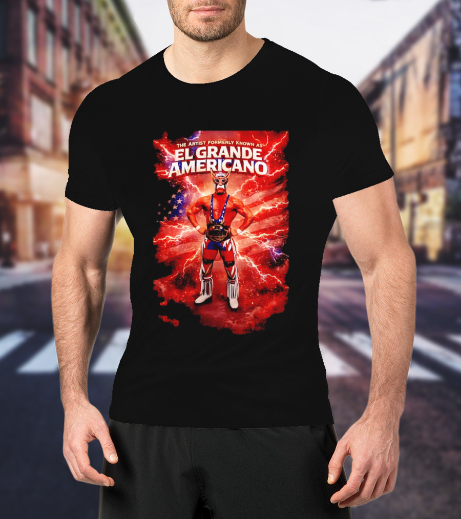 The Artist Formerly Known As El Grande Americano Luchador Flag Lightning T-Shirt