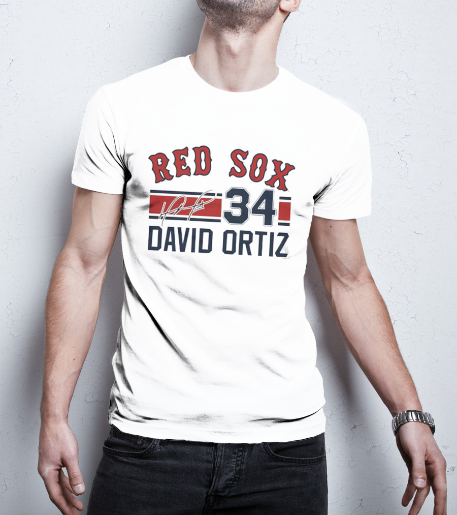 Red Sox 34 David Ortiz Signature Boston T-Shirt