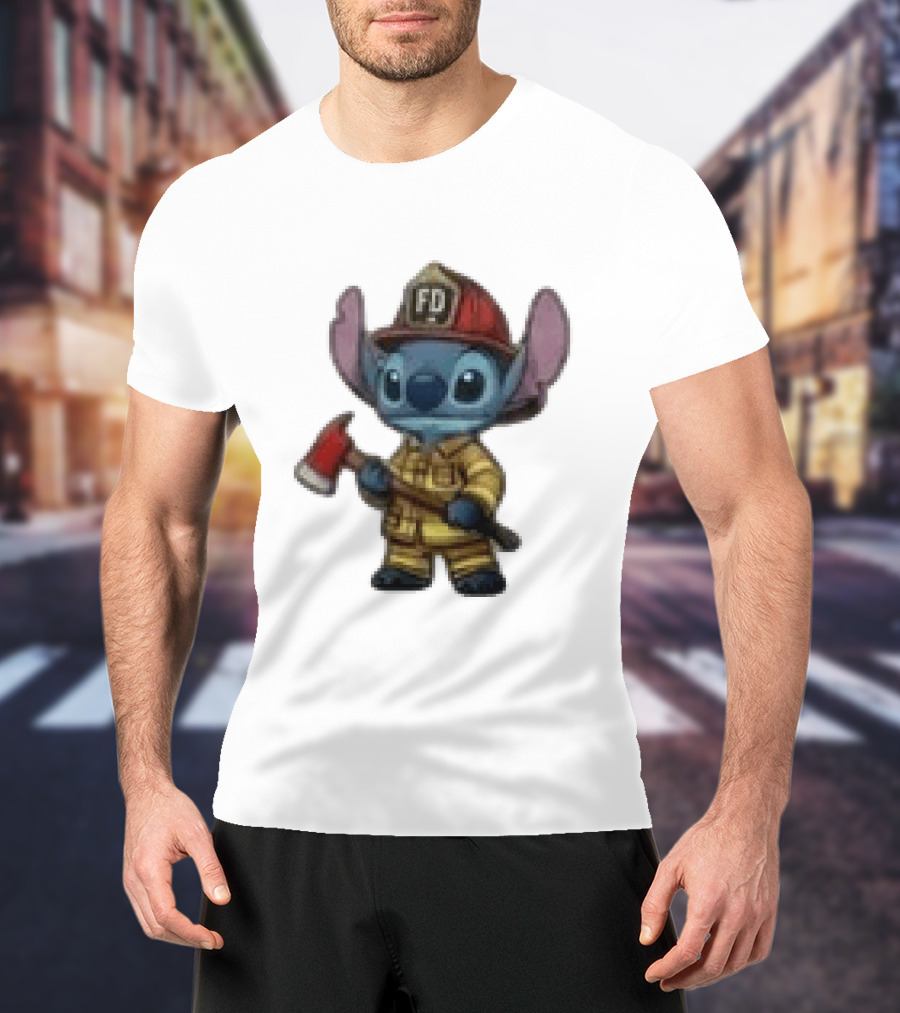 Disney Stitch Fire Rescue Not Just A Job A Calling Fire Dept FD Helmet Axe T-Shirt