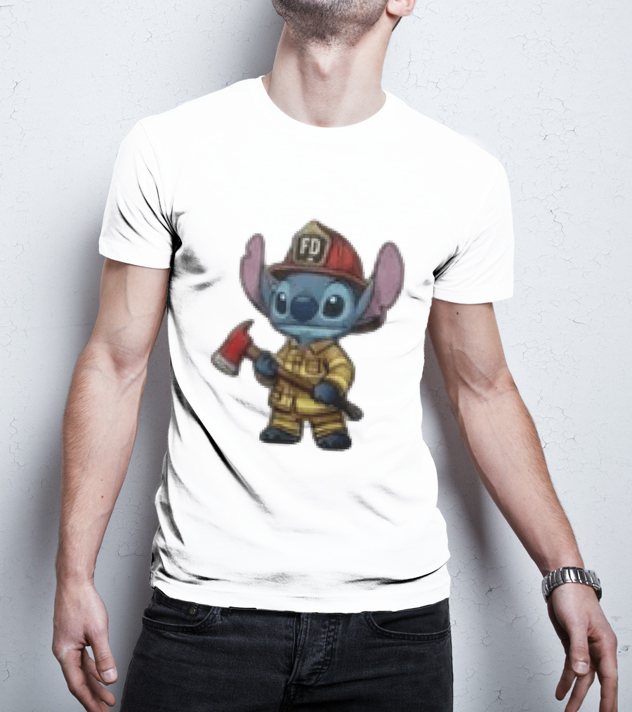 Disney Stitch Fire Rescue Not Just A Job A Calling Fire Dept FD Helmet Axe T-Shirt