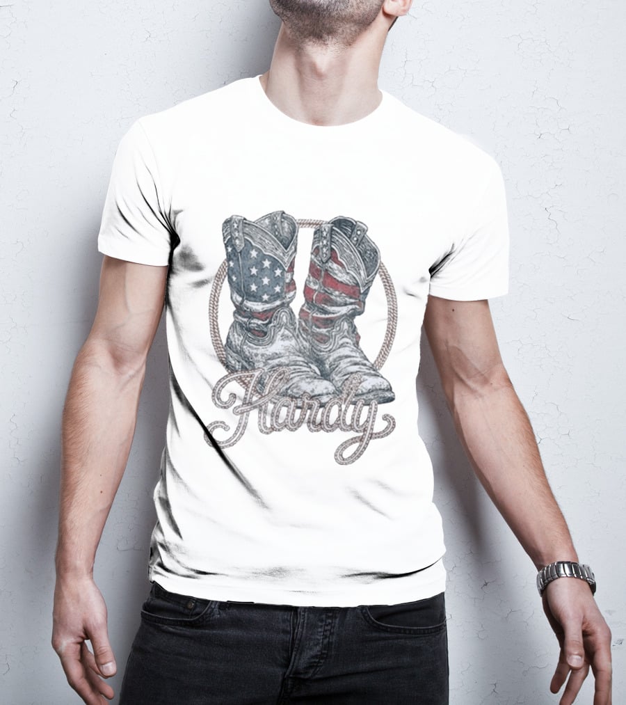 Hardy Boots Americana Patriotic Flag Cowboy T-Shirt