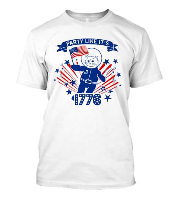 Party Like It's 1776 Astronaut Cat Holding American Flag With Stars T-Shirt