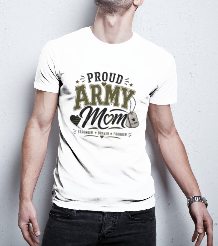 Proud Army Mom Strength Honor Pride US Army Dog Tags Stars T-Shirt