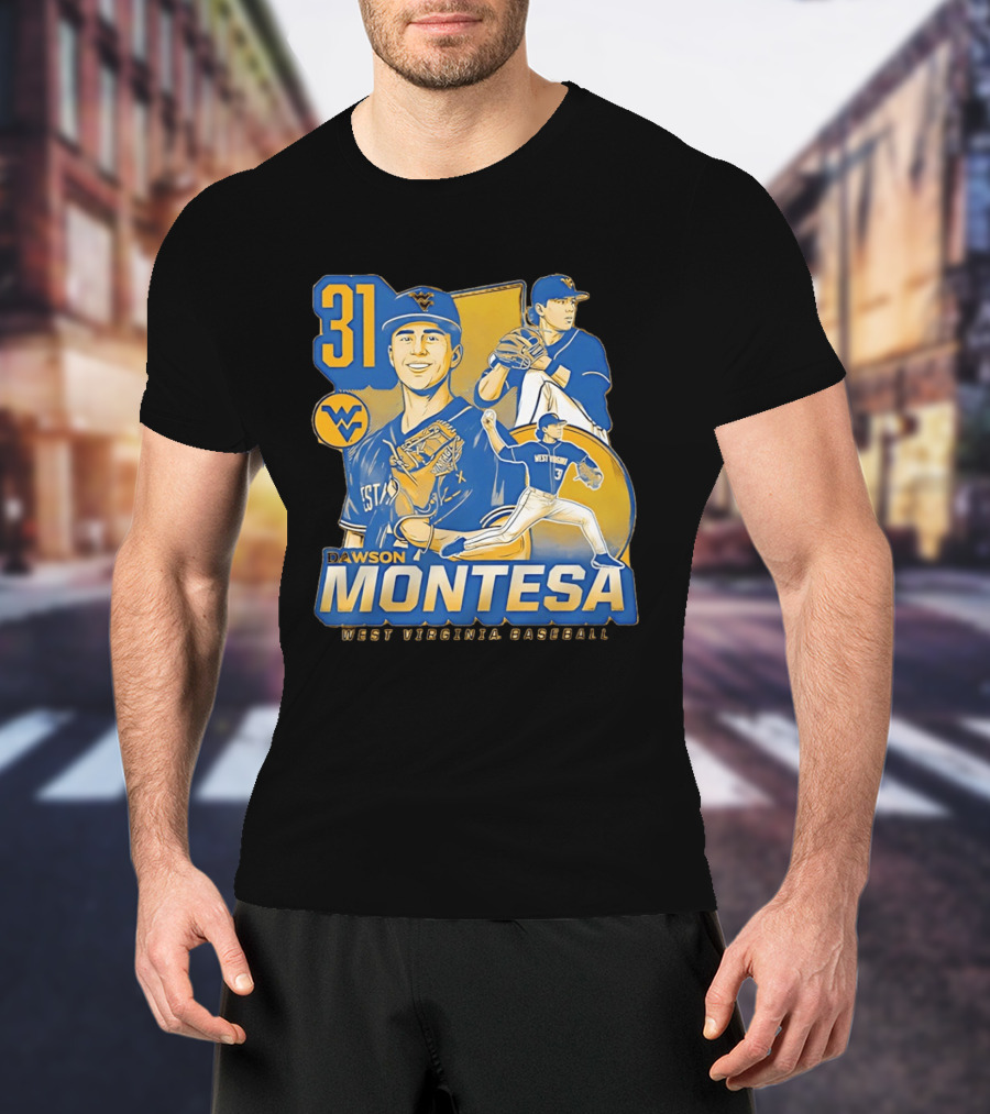 West Virginia Baseball Dawson Montesa 31 Mountaineers T-Shirt