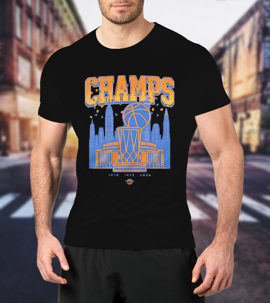 New York Knicks Champs 1970 1973 2026 Basketball Skyline Celebration T-Shirt