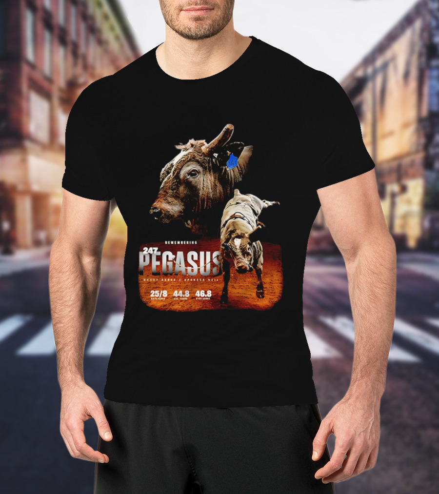 Remembering Pegasus 247 Legendary Rodeo Bull Statistics 25/8 44.8 46.8 T-Shirt