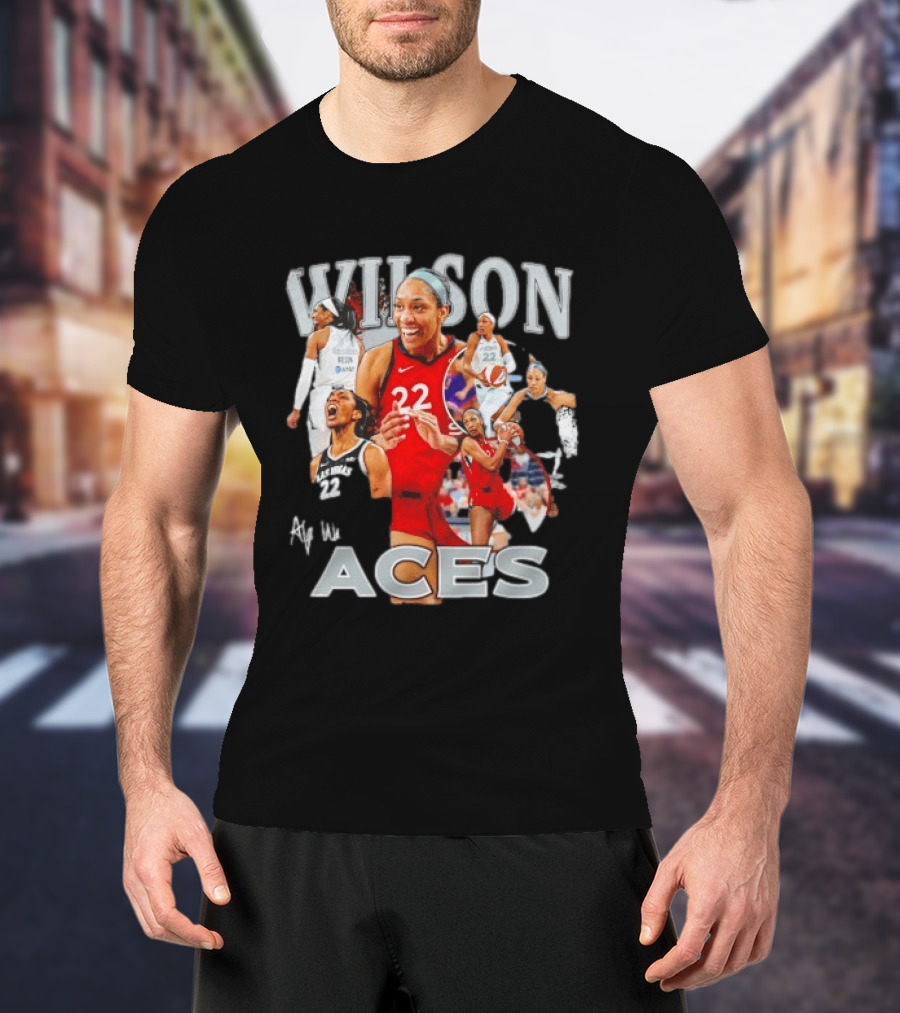 A'ja Wilson Las Vegas Aces Fly With Aces Collage T-Shirt