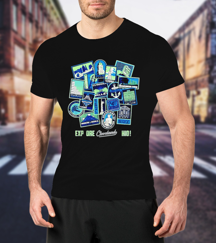 Explore Cleveland Ohio Landmarks Cuyahoga Rock Roll Museum Terminal Tower Edgewater Park T-Shirt