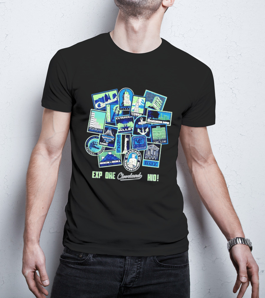 Explore Cleveland Ohio Landmarks Cuyahoga Rock Roll Museum Terminal Tower Edgewater Park T-Shirt