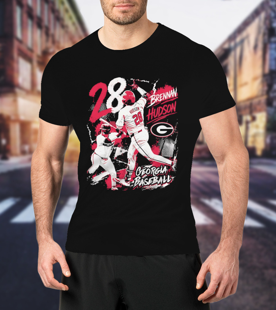 Georgia Baseball Brennan Hudson 28 Player Collage T-Shirt