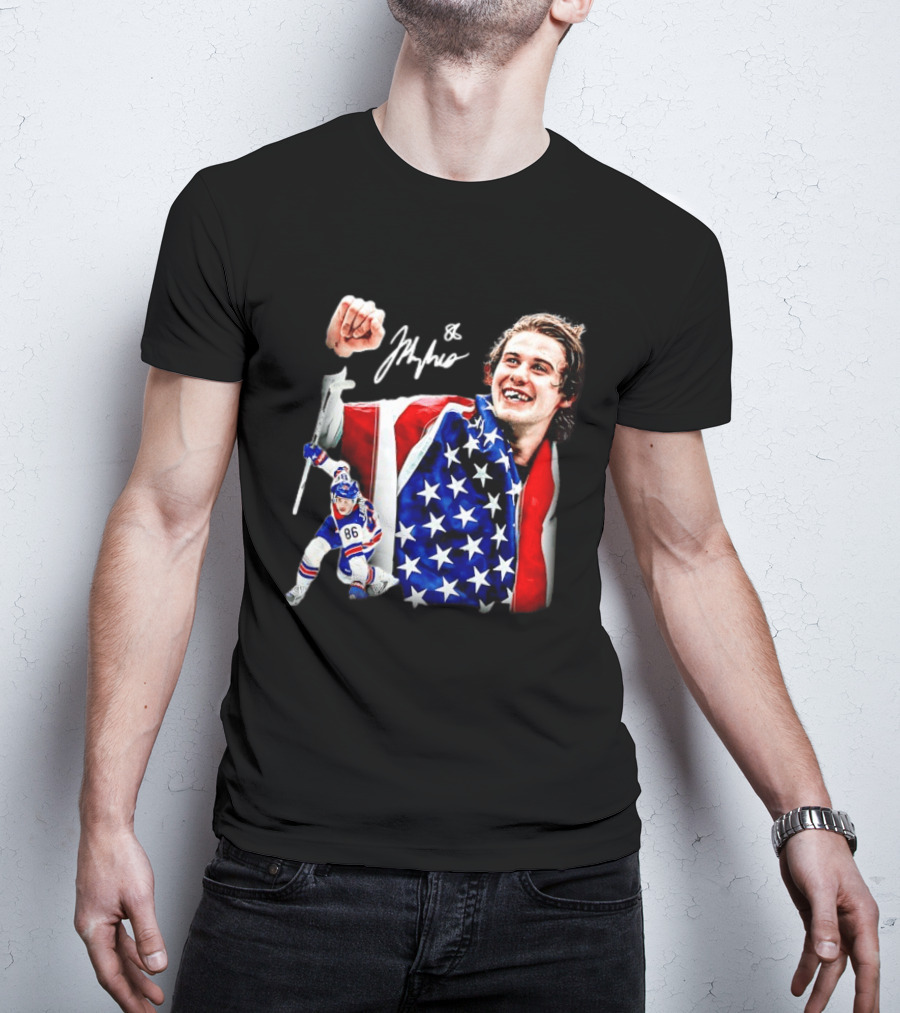 Jack Hughes New Jersey Devils USA Flag 86 Hockey Celebration T-Shirt