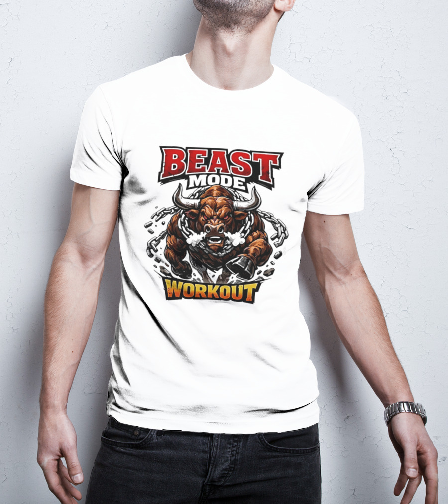Beast Mode Workout Illustrated Bull Breaking Chains T-Shirt
